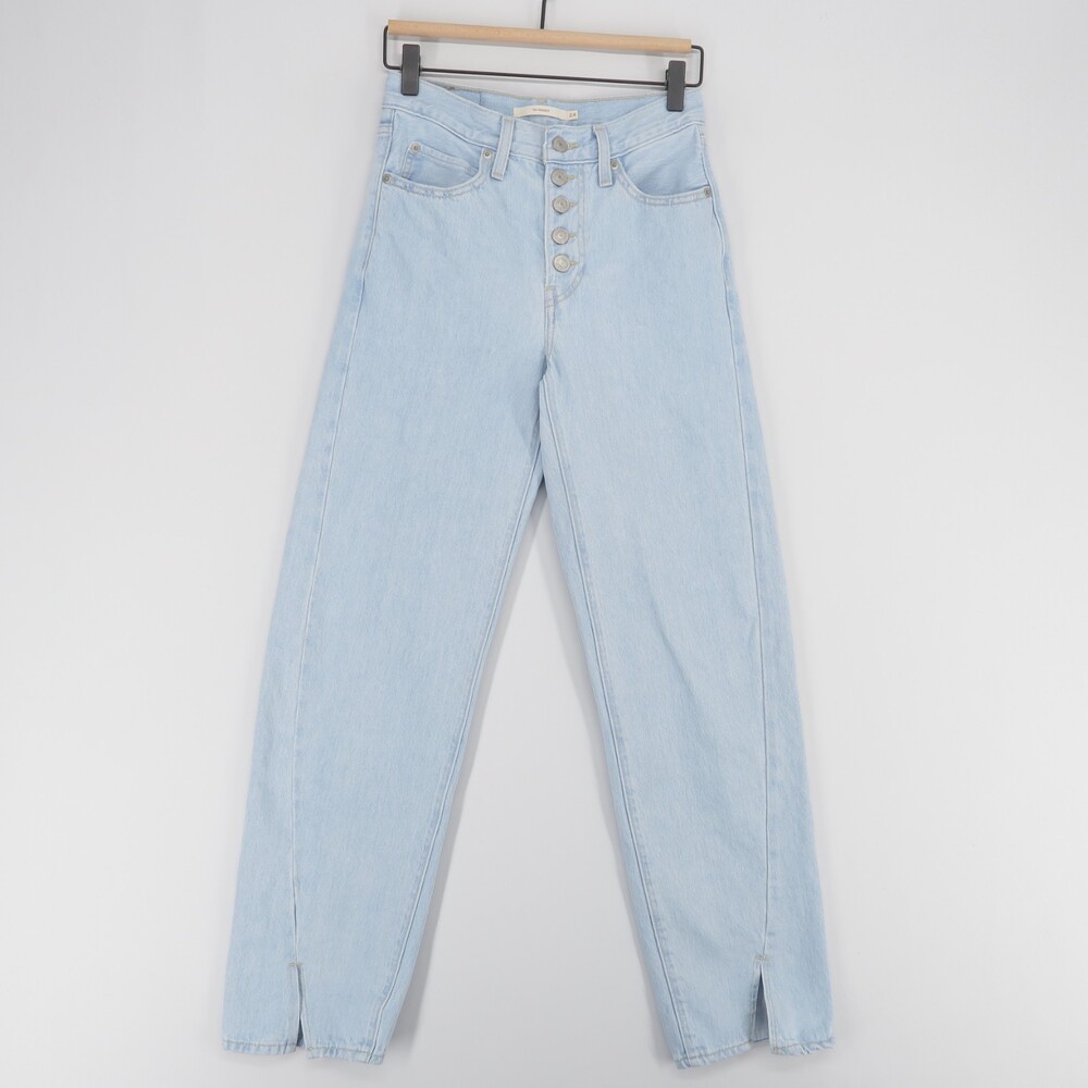 Levis 94 Baggy Jeans Womens 24 Blue Light Wash Button Fly Split Hem Straight